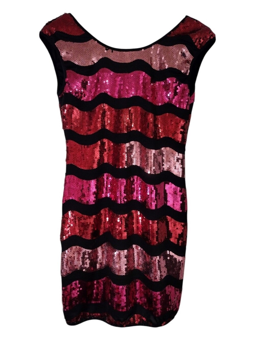 Lovely Day Sequined Wave Mini Dress in Red and Pink